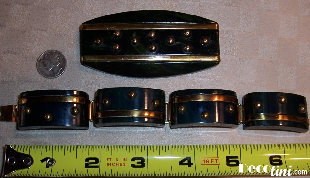 Bakelite & Brass Link Bracelet and Pin Set
