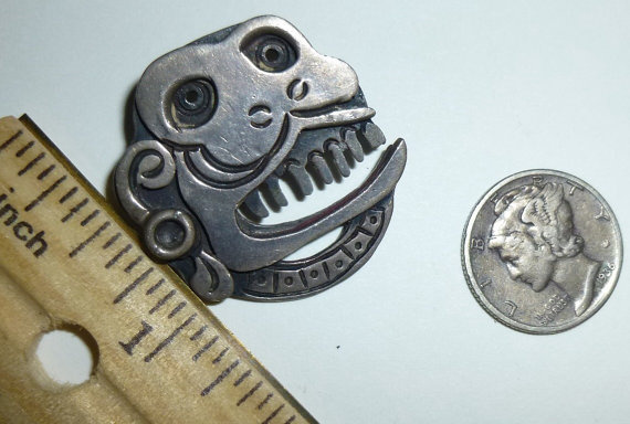SOLD DORIS Corpus Artisans Mexico Silver Pre Columbian Brooch. 1950s.